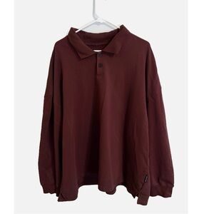 Savage x Fenty Mens Terry Essential Long Sleeve Polo Chocolate Brown